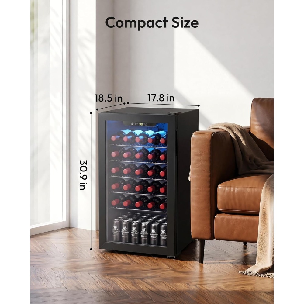 Wine Beer Mini Fridge - 125-Can Beverage Cooler, Glass Door Mini